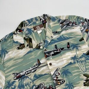 KALAHEO Mens Hawaiian Shirt B17 Flying Fortress Aircraft Print Short Sleeve M‎